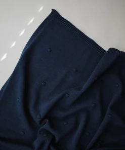 Mushie Swaddles + Blankets Dark Navy Knitted Textured Dots Blanket