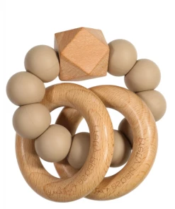 Pretty Please Teethers Warm Taupe Sawyer Xl Teething Ring Rattle Toy