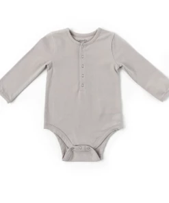 Pehr Soft Grey Half Button Long Sleeve Onesie