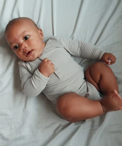 Pehr Soft Grey Half Button Long Sleeve Onesie