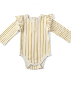 Pehr Marigold Stripe Ruffle Long Sleeve Onesie