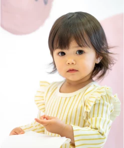 Pehr Marigold Stripe Ruffle Long Sleeve Onesie