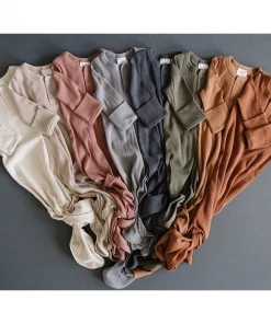 Mebie Baby Preemie + Newborn Charcoal Grey Organic Cotton Ribbed Knotted Gown