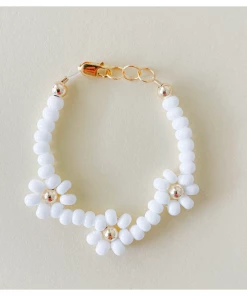 Little Lunds Co White + Gold Daisy Flower Bracelet Jewelry