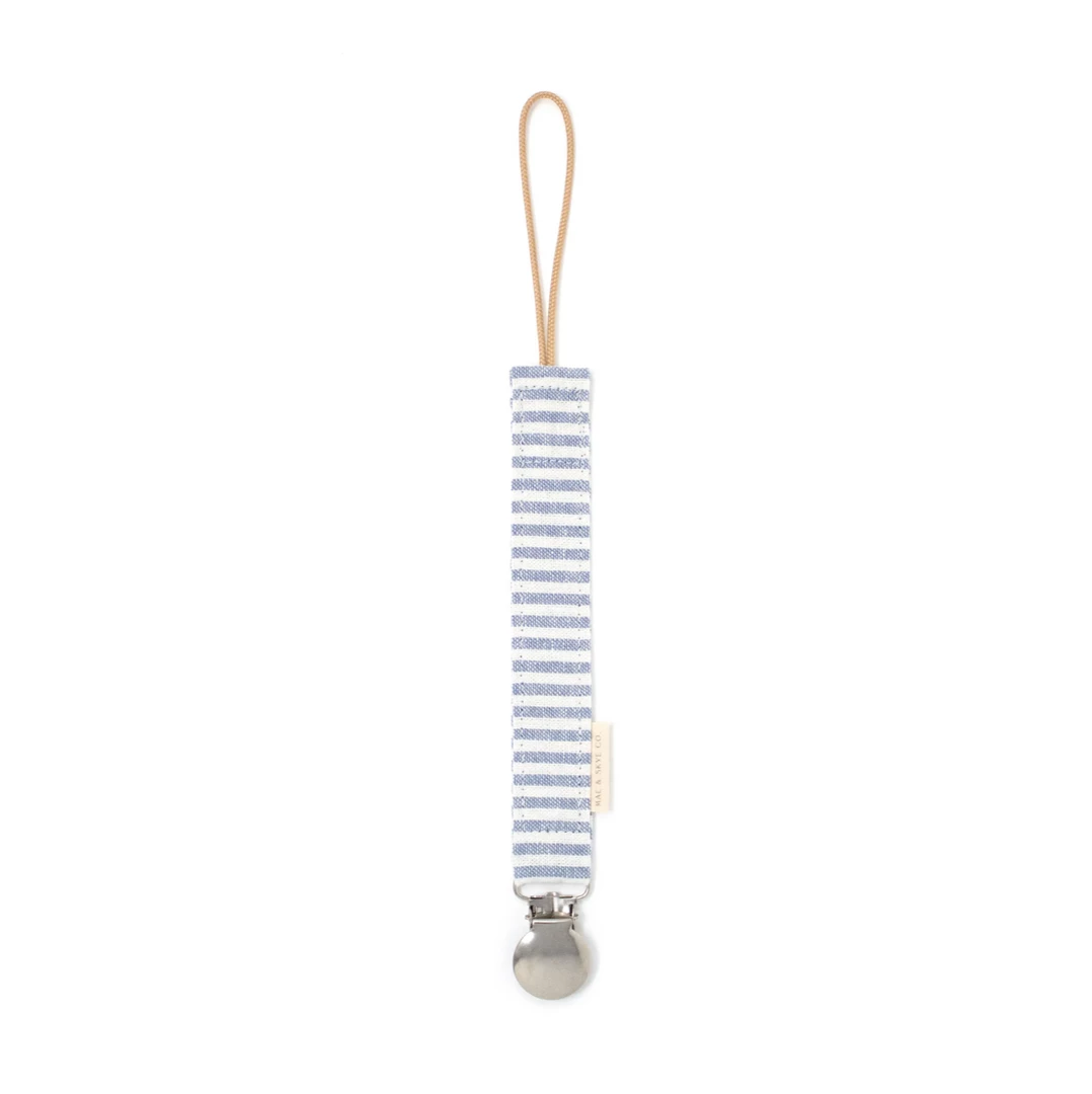 Mae + Skye Blue Linen Stripes Fabric Pacifier Clip 4 Mae + Skye Blue Linen Stripes Fabric Pacifier Clip
