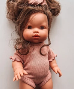 Mauve Ribbed Curly Sleeve Minikane Romper Dolls + Plushies