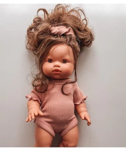 Mauve Ribbed Curly Sleeve Minikane Romper Dolls + Plushies