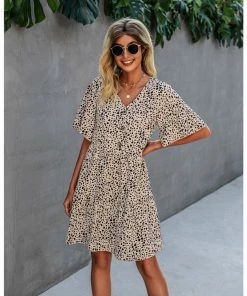 J+j Beige Animal Print Button Dress