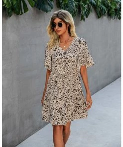 J+j Beige Animal Print Button Dress