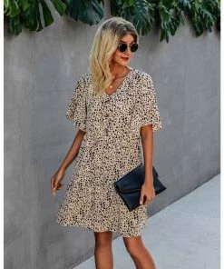J+j Beige Animal Print Button Dress