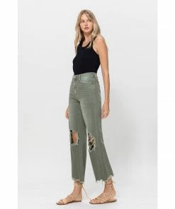 J+j Army Green Cropped Flare Jeans Jeans + Pants