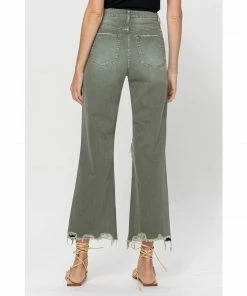 J+j Army Green Cropped Flare Jeans Jeans + Pants
