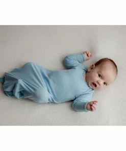 Three Little Tots Baby Blue Ribbed Knotted Gown
