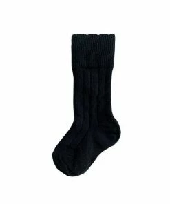 Olivia J Black Ribbed Knee High Scalloped Socks Footwear