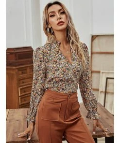 J+j Beige Floral Print Blouse