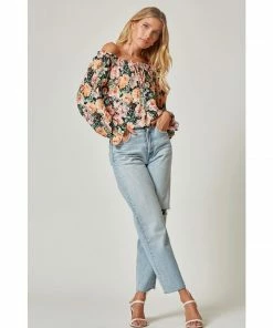 J+j Tops Black Floral Print Blouse