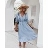 J+j Dresses Light Blue Crochet Detail Puff Sleeve Dress
