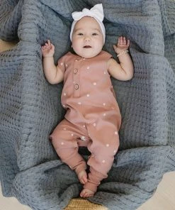 Mebie Baby Blush Daisy Organic Cotton Romper Overalls + Rompers