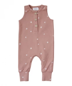Mebie Baby Blush Daisy Organic Cotton Romper Overalls + Rompers