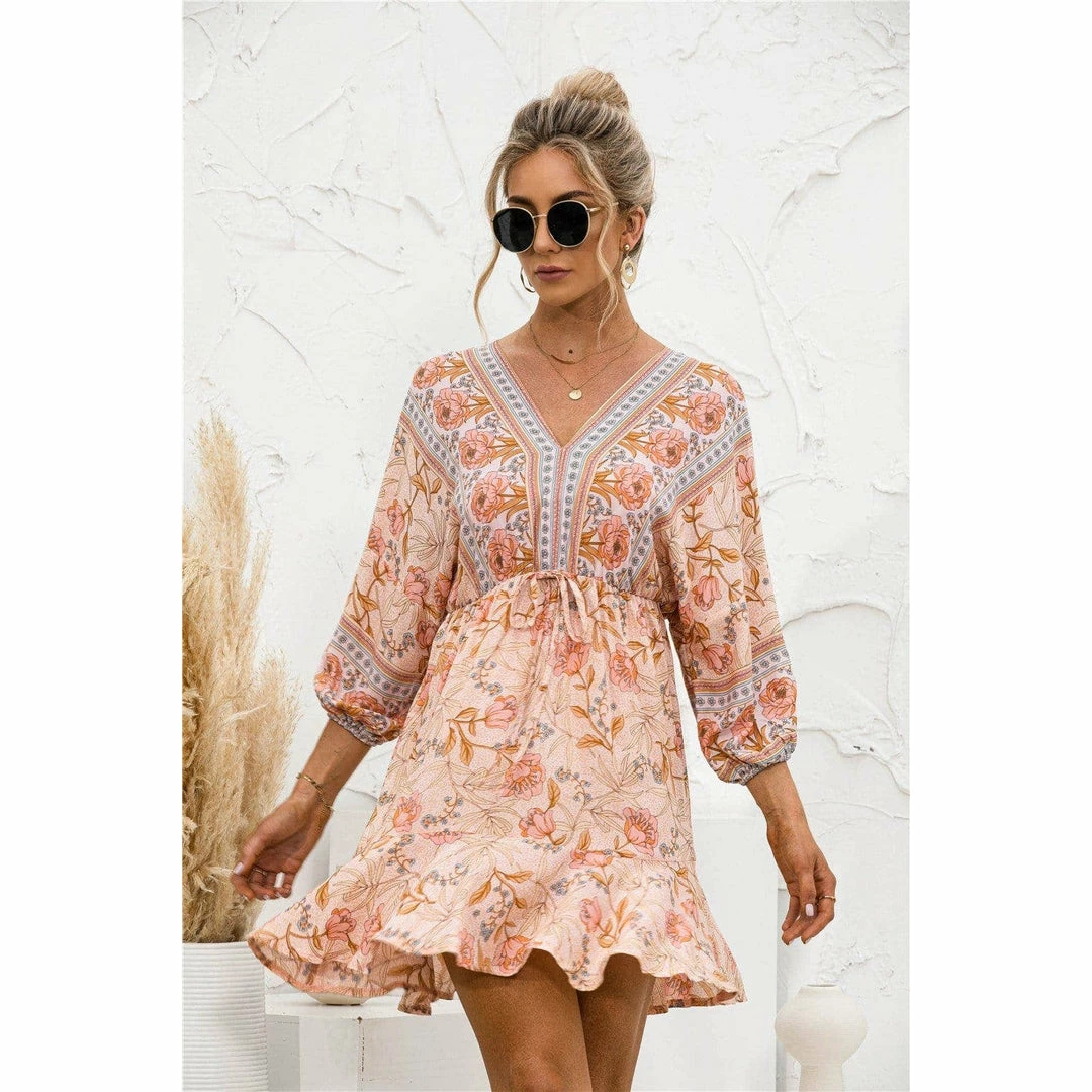 J+j Orange Floral Ruffle Hem Boho Dress Dresses 7 J+j Orange Floral Ruffle Hem Boho Dress Dresses
