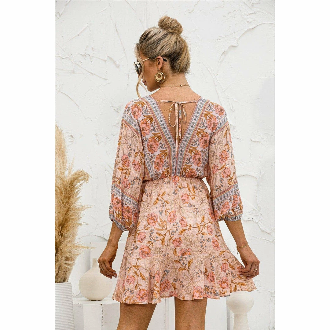 J+j Orange Floral Ruffle Hem Boho Dress Dresses 8 J+j Orange Floral Ruffle Hem Boho Dress Dresses