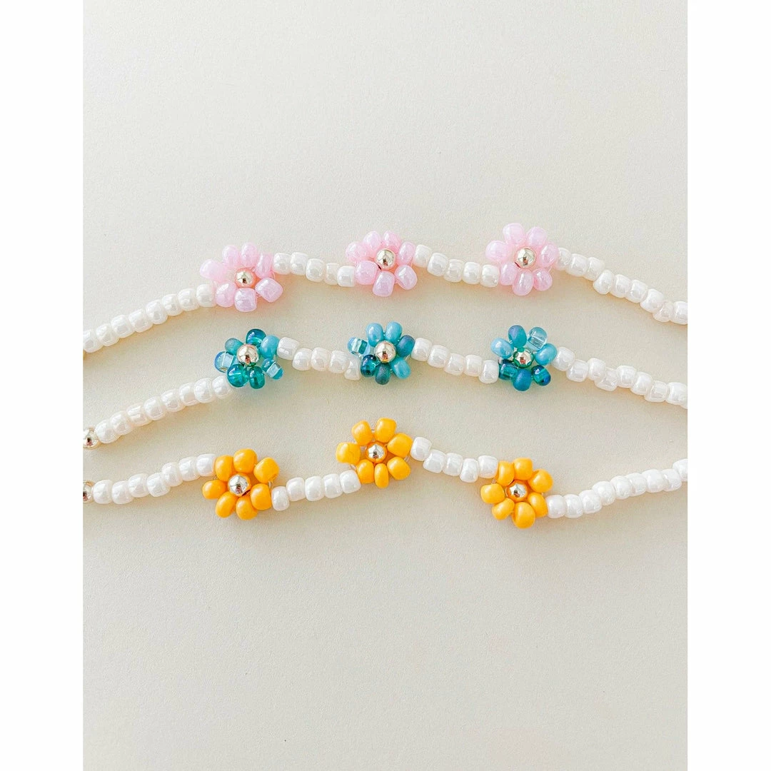 Little Lunds Co Jewelry Blue + Gold Daisy Flower Bracelet 3 Little Lunds Co Jewelry Blue + Gold Daisy Flower Bracelet