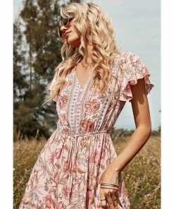 J+j Pink Butterfly Sleeve Boho Dress Dresses