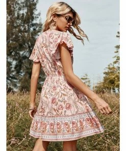 J+j Pink Butterfly Sleeve Boho Dress Dresses