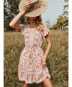 J+j Pink Butterfly Sleeve Boho Dress Dresses
