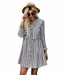 J+j Dresses Contrast Striped Buttoned Shirt Dress