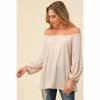 J+j Tops Oatmeal Stretch Linen Bubble Sleeve Blouse