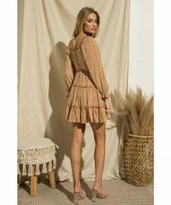 J+j Camel Side Cut Out Leopard Print Dress Dresses