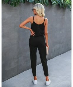 J+j Sets Black Solid Cami + Pants Set
