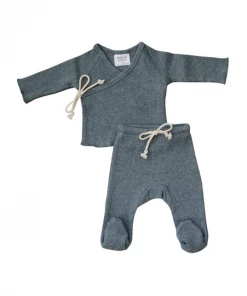 Mebie Baby Preemie + Newborn Charcoal Organic Cotton Waffle Layette Set
