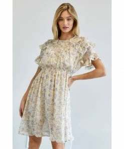 J+j Dresses Cream Floral Smocked Dress