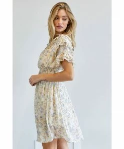 J+j Dresses Cream Floral Smocked Dress