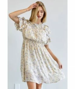 J+j Dresses Cream Floral Smocked Dress