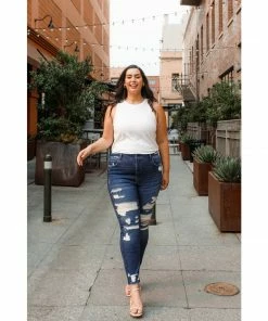 J+j Ripped High Rise Ankle Skinny Jeans Plus Size Jeans + Pants