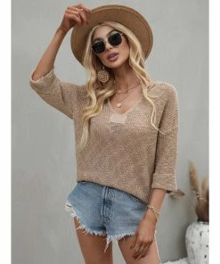 J+j Tops Beige Drop Shoulder 3/4 Length Sweater