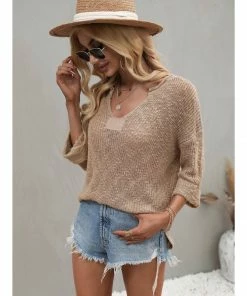 J+j Tops Beige Drop Shoulder 3/4 Length Sweater