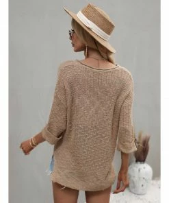J+j Tops Beige Drop Shoulder 3/4 Length Sweater