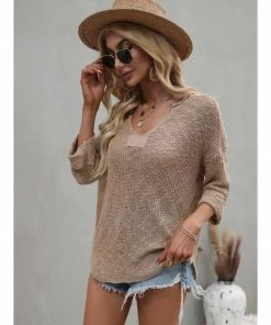 J+j Tops Beige Drop Shoulder 3/4 Length Sweater