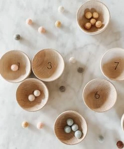 Elm + Otter Wooden Counting Bowls + Felt Balls Toy