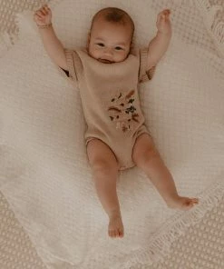 Kute Cuddles Floral Embroidered Taupe Knit Romper Knits