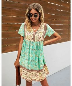 J+j Green Floral Boho Dress Dresses