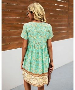 J+j Green Floral Boho Dress Dresses