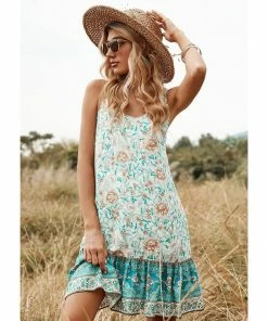 J+j Green Ruffle Hem Boho Dress