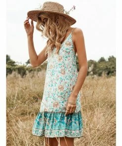 J+j Green Ruffle Hem Boho Dress