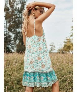 J+j Green Ruffle Hem Boho Dress