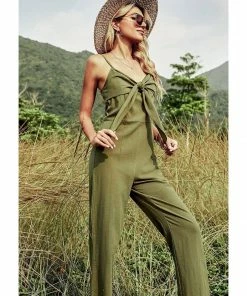 J+j Rompers + Jumpers Green Tie Front Jumpsuit